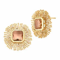 Brinco Soleil com Cristal, Zircônias e Banho Ouro 18K