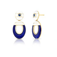 Brinco Salmaso com Esmaltado, Cristais e Banho de Ouro 18K