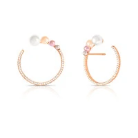 Brinco Monaco com Pérolas, Zircônias e Banho de Ouro Rosê