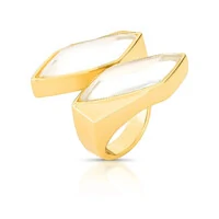 Anel Cristais Navetes com Banho de Ouro 18k