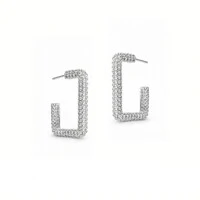 Argola Tereza cravejada de Zircônias – Formato Quadrado com Banho de Ródio Branco