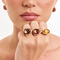 Anel Cinna com Zircônias e Cristal em Banho de Ouro 18K