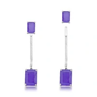 Brinco Welma 2 em 1 com Cristal Roxo, Zircônias e Banho de Ródio Branco