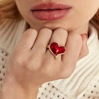 Anel Coração Esmaltado Vermelho