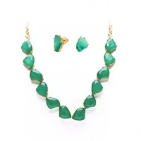 Conjunto Colar e Brinco Cristal Verde com Banho de Ouro 18k