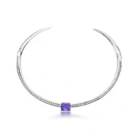 Colar Choker Welma com Zircônias, Cristal Roxo e Banho de Ródio Branco
