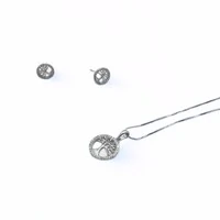 Conjunto Árvore da Vida com Banho de Ródio Branco e Zircônias cravejadas