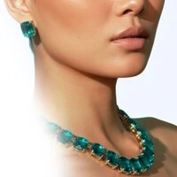 Conjunto Colar e Brinco Cristal Ice Verde Banho de Ouro 18k