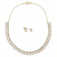 Conjunto Belle com Cristais Brancos e Banho de Ouro 18K