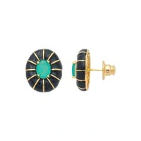 Brinco Coreto – Esmalte Preto e Cristal Turquesa com Banho de Ouro 18K