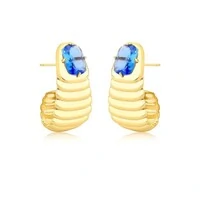 Brinco Breathe com Cristal Azul - Banho de Ouro 18K | Brilho Sofisticado