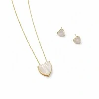Conjunto Coração com Madrepérola e Banho de Ouro 18K