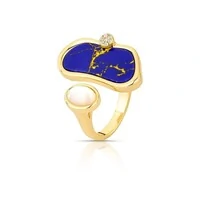 Anel Air 2 com Lapis Lazuli Reconstítuido, Madre-pérola, Zircônias e Cristal Lapidado em Banho de Ou