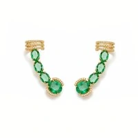 Ear Cuff Ice – Cristais Esmeralda e Banho de Ouro 18K