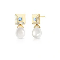 Brinco Argent com Cristal, Pérola, Zircônias e Banho de Ouro 18K