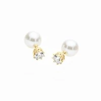 Brinco Ear Jacket Crown com Pérola, Zircônia e Banho de Ouro 18K