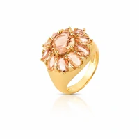Anel Flor com Cristais e Banho de Ouro 18K