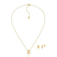 Conjunto Ice Petit com Cristais Morganita e Banho de Ouro 18K