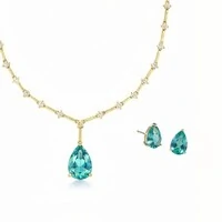 Conjunto Gota com Cristal Verde e Banho de Ouro 18k
