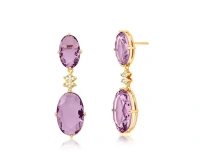 Brinco Cristal Ametista Banho Ouro 18K