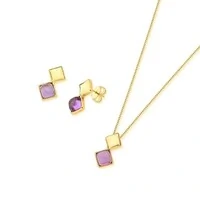 Conjunto Nara com Ametista e Banho de Ouro 18K
