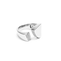 Anel Arco com Zircônias e Banho Ródio Branco