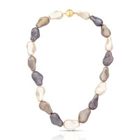 Colar Paquetá G com Pérolas em Roxo e Champagne Banho Ouro 18K