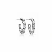 Argola Oval Zircônia Banho Ródio Branco