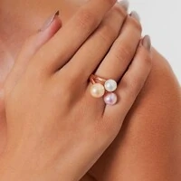 Anel Mix 3 Pérolas com Banho de Ouro Rosê