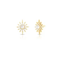 Brinco Estrela com Pérola e Zircônias – Banho de Ouro 18K | Brilho Clássico