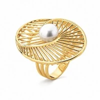 Anel Irene com Pérola e Banho de Ouro 18K