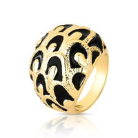 Anel Owl com Esmaltado Preto e Banho de Ouro 18K