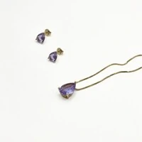 Conjunto Gota com Cristal Roxo e Banho de Ouro 18K