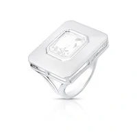 Anel Esquadros com Cristal e Banho de Ródio Branco