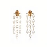 Brinco Cascata Morganita e Pérola – Banho de Ouro 18K