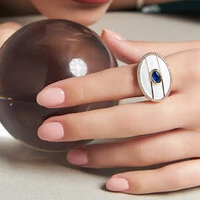 Anel Salmaso com Esmaltado, Cristais e Banho de Ouro 18K