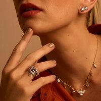 Trio de Anéis Fé com pingentes em Banho de Ouro 18K e Zircônias