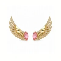 Ear Cuff Asa com Cristal Pink - Banho de Ouro 18K