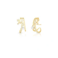 Brinco Ear Hook com Pérolas, Zircônias e Banho de Ouro 18K