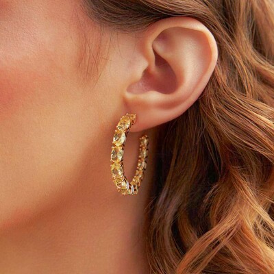 Foto Brinco Argola Amarantos com Cristais e Banho de Ouro 18K – Brilho Impactante