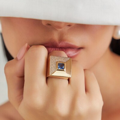 FotoAnel Argent com Cristal, Zircônias e Banho de Ouro 18K