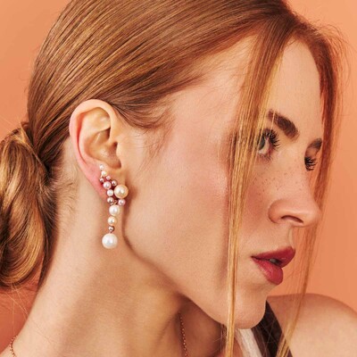 Foto Brinco Beth com Pérolas e Banho de Ouro Rosé
