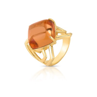 Foto Anel Apricot com Cristal e Banho de Ouro 18k