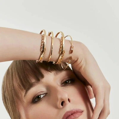 Foto Bracelete Fumê com Cristal, Zircônias e Banho Ouro 18K