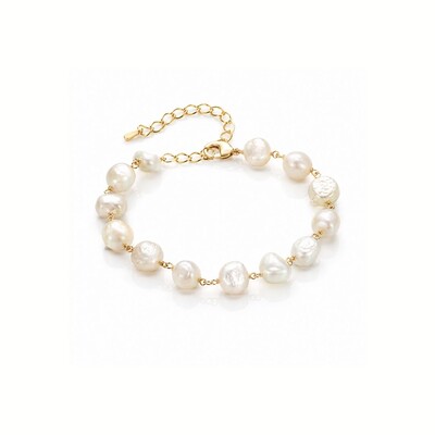 Foto Pulseira com Pérolas Naturais e Banho de Ouro 18K