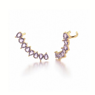 Foto Ear Cuff Satur Cristais Ametista Banho Ouro 18K