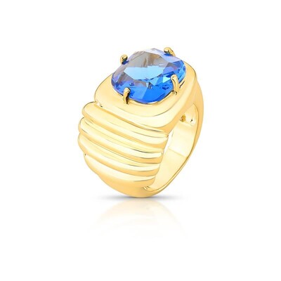 Foto Anel Breathe com Cristal Azul - Banho de Ouro 18K | Brilho Sofisticado