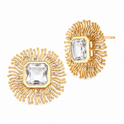 Foto Brinco Soleil com Cristal, Zircônias e Banho Ouro 18K