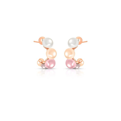 Foto Brinco Meia Argola com Pérolas e Banho Rosé