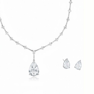 Foto Conjunto Gota com Cristal Branco e Banho de Ródio Branco